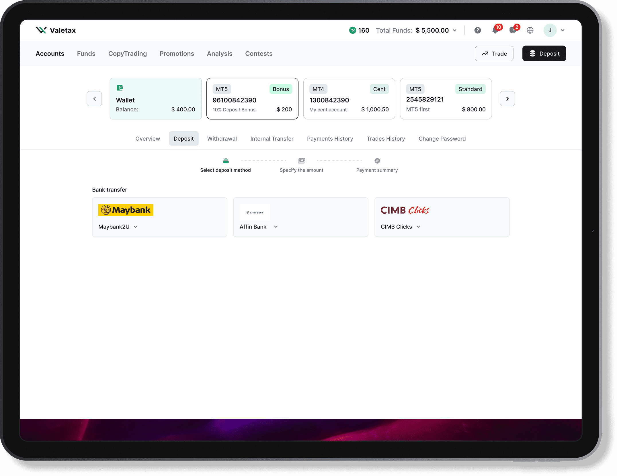 Trading Screen Preview Valetax